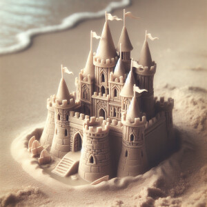 A small sand castle with almost around children's book illustrat...