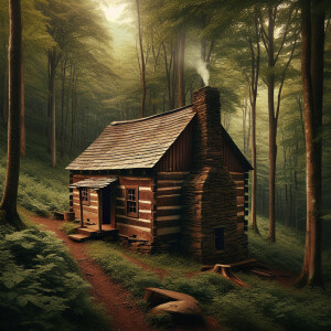 Realist image of a 1800 cabin in the tennesse catskil mountains