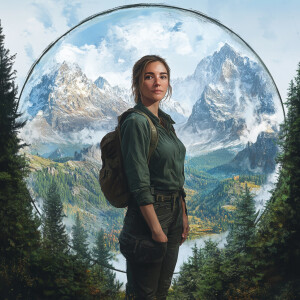 Hyper-realistic digital art portrait of a confident female adven...