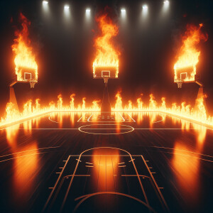 Create photorealistic basketball court on fire