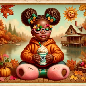 A playful vintage style highly detailed cozy autumn-themed airbr...