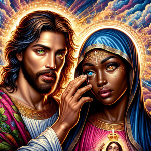 Ensure that the image distinctly represents both Jesus Christ an...
