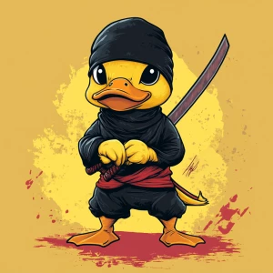 cute ninja duck in meme style