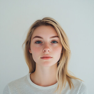 Portrait of a cute 21-year-old American woman with a clean face...