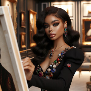 In a high-class, elegantly decorated studio, a very light-skinne...