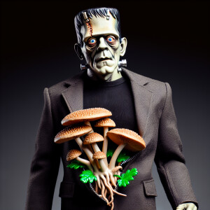 Frankenstein with a giant mushroom growing from his groin