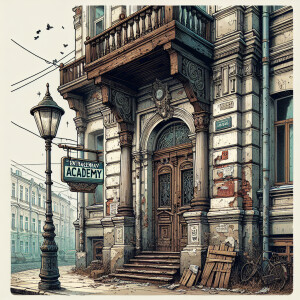 Create a drawing or comic book style image showing the entrance...
