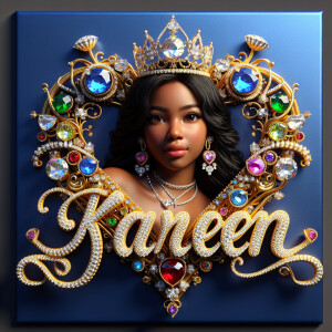 VCraft a 3-D image showcasing the name 'KAREN' in a luxurious go...