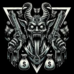 Create a bold horror themed mascot emblem logo featuring a menac...