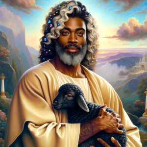 Oil painting of an African-American man resembling Jesus Christ,...