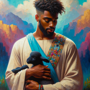 Oil painting of an African-American man resembling Jesus Christ,...