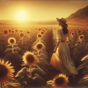 A girl walking in the sunflower field