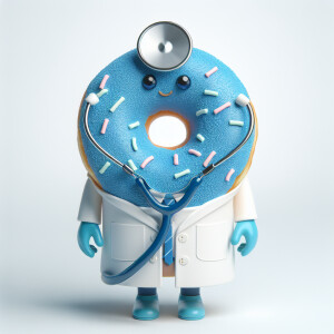 Make a donut that is a doctor with blue frosting