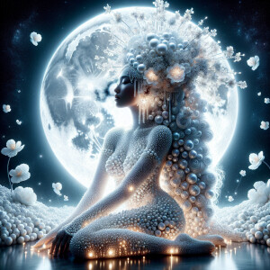 "Create an image of a majestic light skin Hawaiian woman whose f...