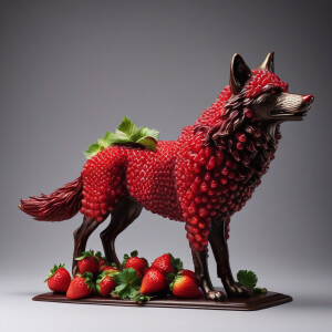 The image depicts a majestic and awe-inspiring scene with a wolf...