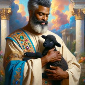 Oil painting of an African-American man resembling Jesus Christ,...