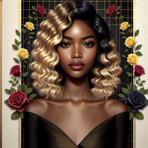 Create a vertical 3-D portrait of a light-skinned African-Americ...