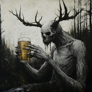 Wendigo drinking a beer