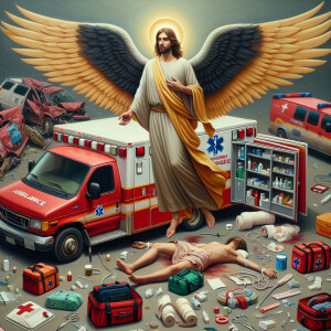 Create a realistic 3D oil painting depicting a scene of emergenc...