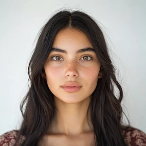 Create an image of a 22-year-old Mexican woman with a clean and...