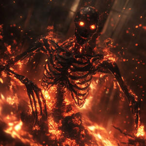 A haunting scene of a black and red human undergoing a dramatic...