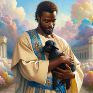 Oil painting of an African-American man resembling Jesus Christ,...