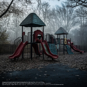 "a playground that seems deserted and abandoned at first glance,...