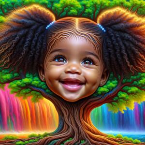 Create a hyper-realistic 3-D oil painting of a tree with a fulle...