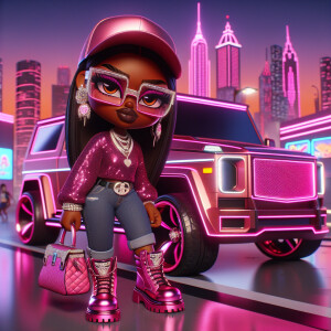 Dark skin  Betty Boop charter wearing bling glasses and bling je...