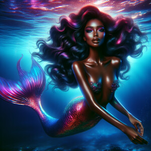 beautiful mermaid dark brown skin , brown skin long wavy hair,...