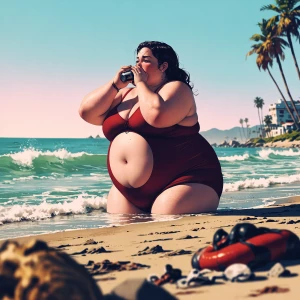 Hot Ssbbw woman at the beach burping