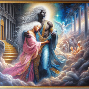 An oil painting depicting a light-skinned African-American Jesus...