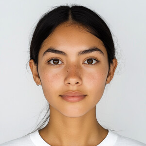Create an image of a 19-year-old Mexican woman with a clean and...