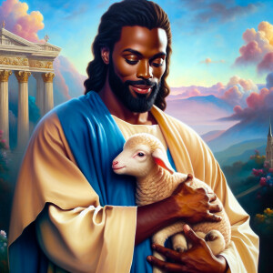 Oil painting of an African-American man resembling Jesus Christ,...