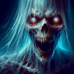 Create a hyper-realistic image of a sinister apparition, featuri...