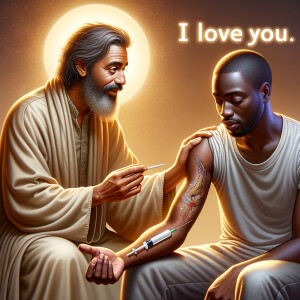 Can you help me create a African-American Jesus with medium with...