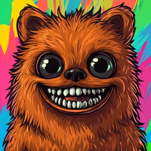 Stylized character portrait of a mischievous designer toy creat...
