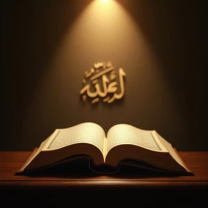An elegant Islamic-themed background with an open Qur’an placed...