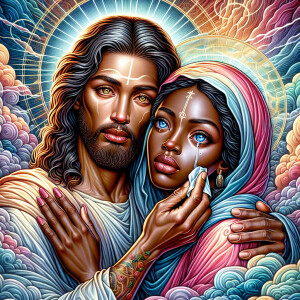 Ensure that the image distinctly represents both Jesus Christ an...