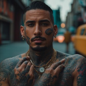stylish man with old school tattoos
