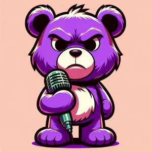 An illustration of a purple Nigerian mean but cute teddy bear ch...