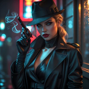 “Ultra-realistic, hyper-detailed portrait of a femme fatale in n...