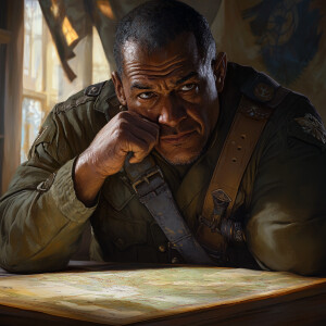 brown skinned, middle aged man, general in an army, strategizing...