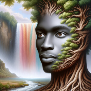 Create a hyper-realistic 3-D oil painting of a tree integrated w...