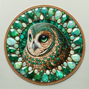 The background consists of tiny teardrop mosaics of opal gemston...