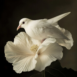 Una paloma blanca sentada en una flor