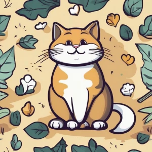 A cheerful, round-faced cat sitting upright, waving a paw with a friendly smile.