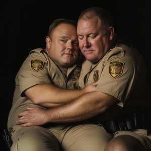 Lifesize digital photography portrait of a best male buddies  si...