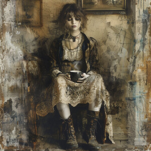 Create a mesmerizing grunge-style illustration of a fashion mode...