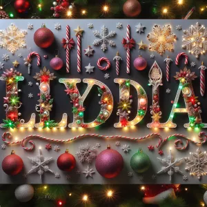 Make a Christmas theme with letters spelling “Lydia” with lights...